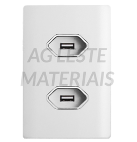 Conjunto USB Duplo 2A 4x2 - Novara Branco Brilhante Cromado